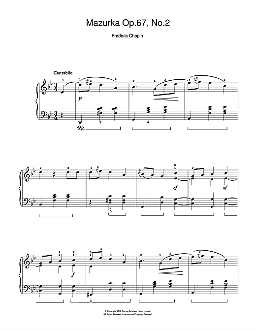 Mazurka Op. 67, No.2 (Easy Piano) von Frederic Chopin