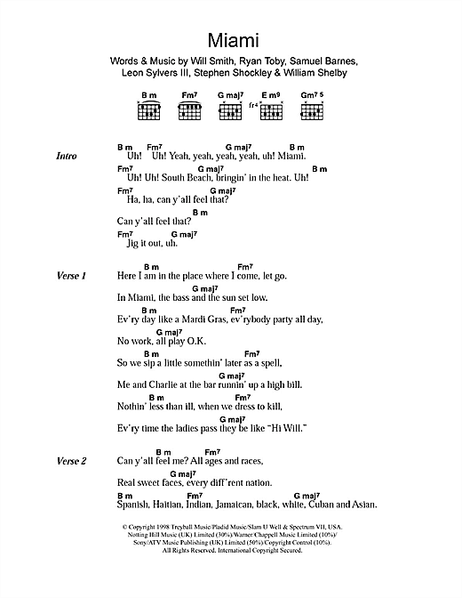 Miami (Guitar Chords/Lyrics) von Will Smith