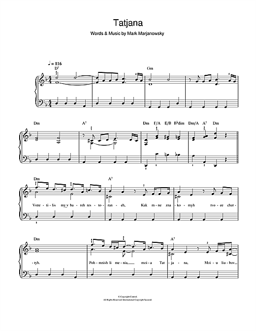 Tatjana (Easy Piano) von Mark Marjanowsky