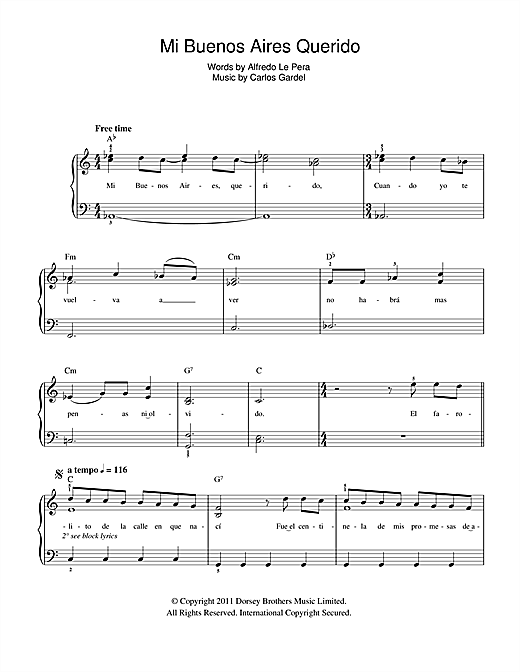Mi Buenos Aires Querido (Easy Piano) von Carlos Gardel