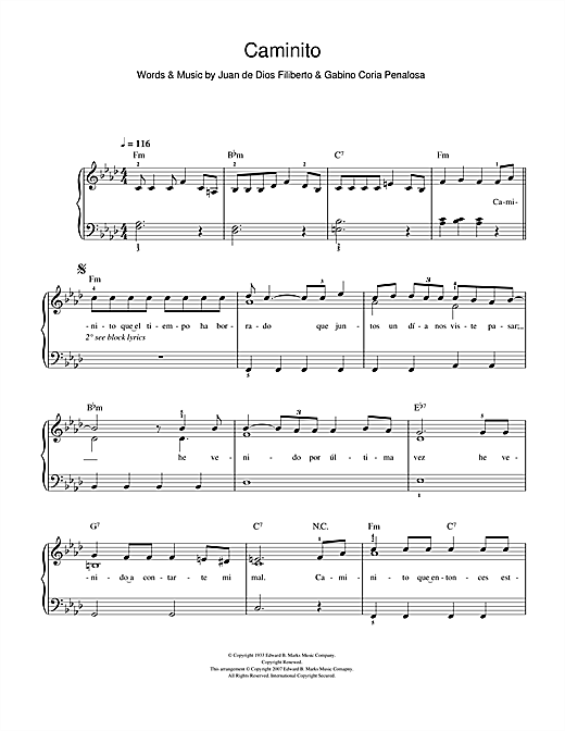 Caminito (The Little Lane) (Easy Piano) von Juan de Dios Filiberto