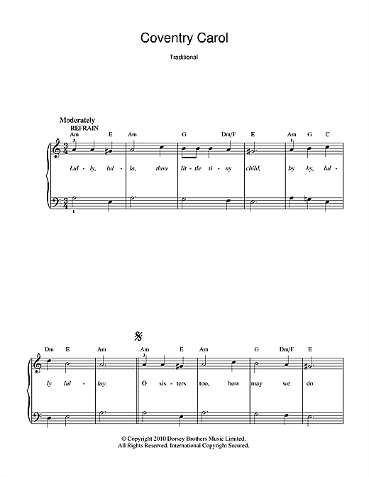 Coventry Carol (Beginner Piano) von Christmas Carol