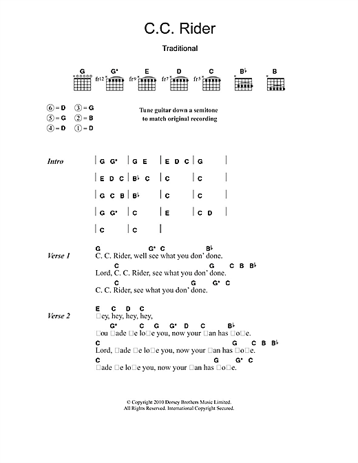 C.C. Rider (Guitar Chords/Lyrics) von Leadbelly