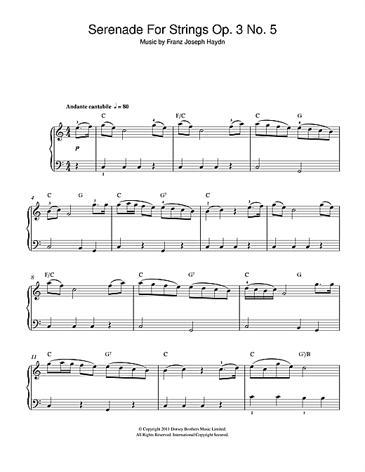 Serenade For Strings Op. 3 No. 5 (Beginner Piano) von Franz Joseph Haydn