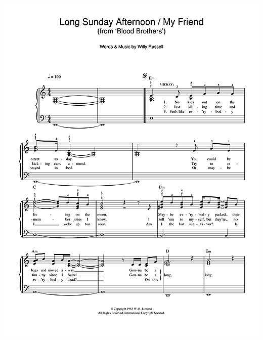 Long Sunday Afternoon/My Friend (from Blood Brothers) (Easy Piano) von Willy Russell