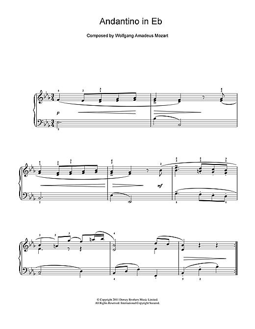 Andantino in E Flat (Beginner Piano) von Wolfgang Amadeus Mozart