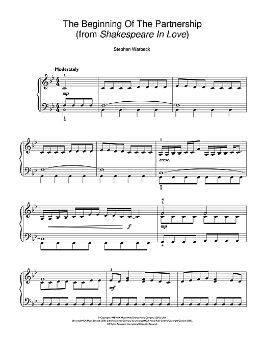 The Beginning Of The Partnership (from Shakespeare In Love) (Easy Piano) von Stephen Warbeck