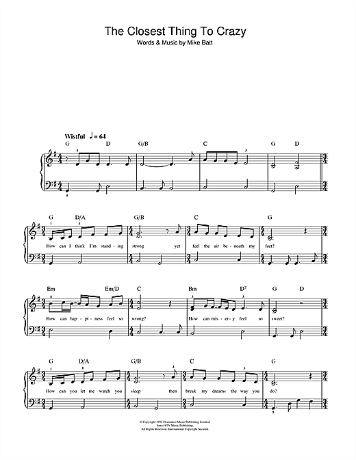 The Closest Thing To Crazy (Beginner Piano) von Katie Melua