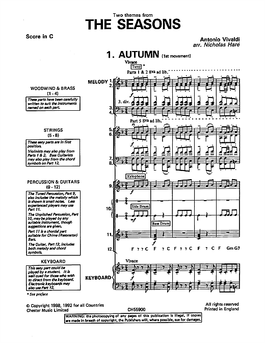 Autumn and Winter (from The Four Seasons) (Classroom Band Pack) von Antonio Vivaldi