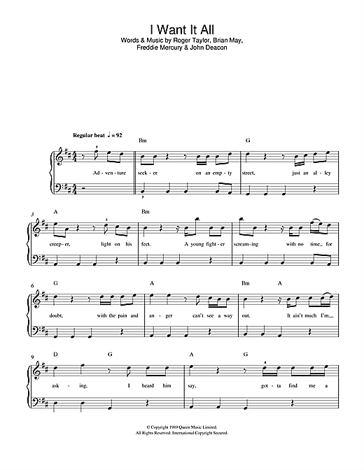I Want It All (Beginner Piano) von Queen