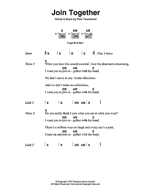 Join Together (Guitar Chords/Lyrics) von The Who