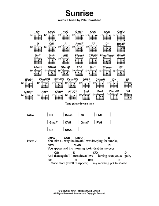 Sunrise (Guitar Chords/Lyrics) von The Who