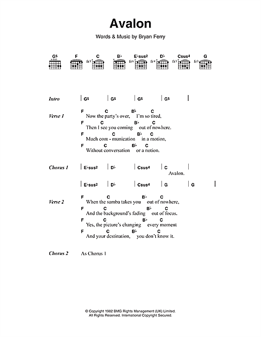 Avalon (Guitar Chords/Lyrics) von Roxy Music