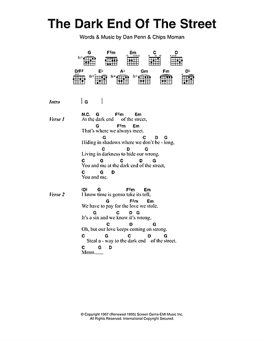 The Dark End Of The Street (Guitar Chords/Lyrics) von James Carr