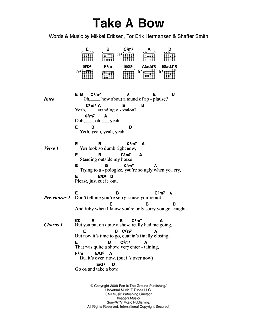 Take A Bow (Guitar Chords/Lyrics) von Rihanna