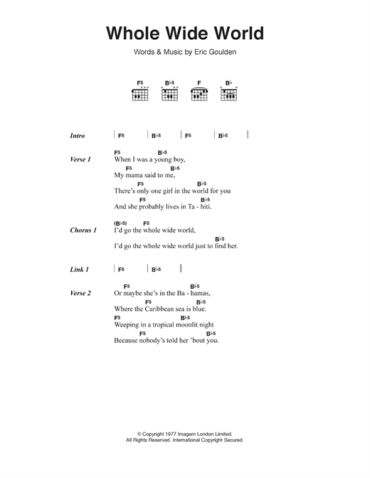 Whole Wide World (Guitar Chords/Lyrics) von Wreckless Eric