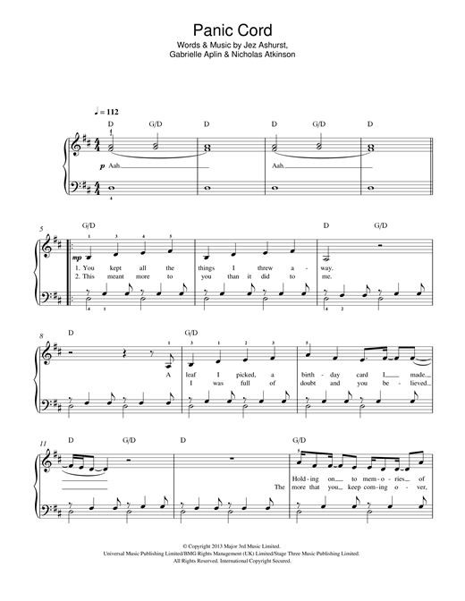 Panic Cord (Easy Piano) von Gabrielle Aplin