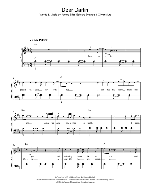 Dear Darlin' (Easy Piano) von Olly Murs