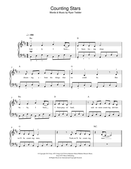 Counting Stars (Easy Piano) von OneRepublic