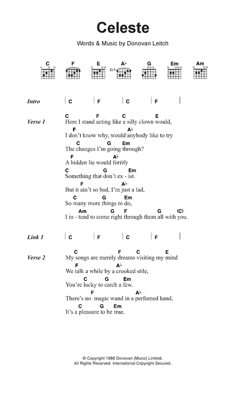 Celeste (Guitar Chords/Lyrics) von Donovan