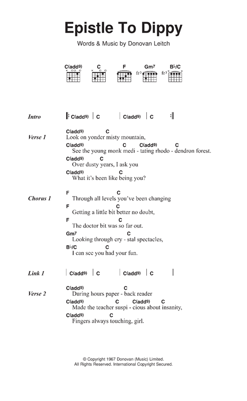 Epistle To Dippy (Guitar Chords/Lyrics) von Donovan