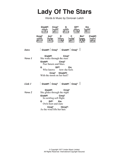 Lady Of The Stars (Guitar Chords/Lyrics) von Donovan