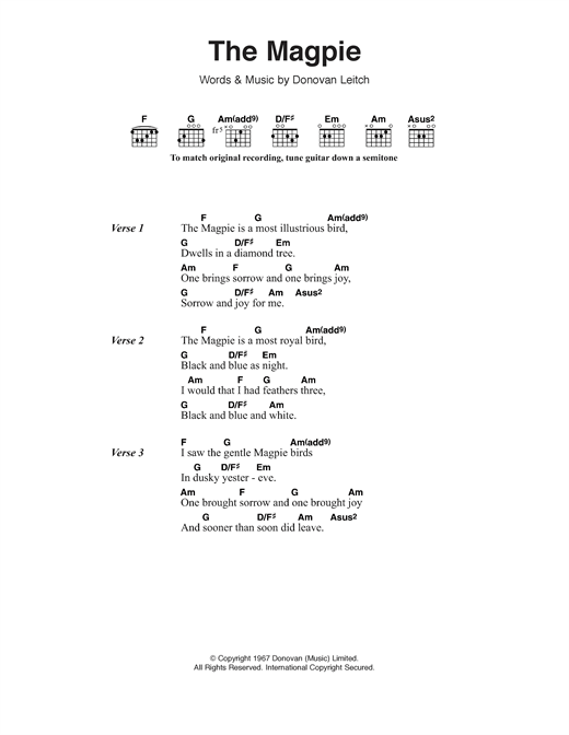 The Magpie (Guitar Chords/Lyrics) von Donovan