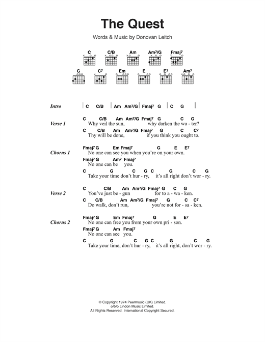 The Quest (Guitar Chords/Lyrics) von Donovan