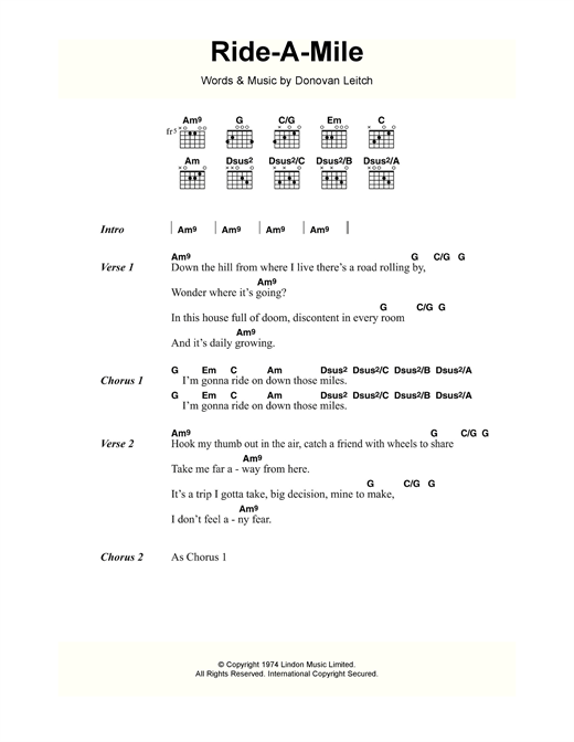 Ride A Mile (Guitar Chords/Lyrics) von Donovan