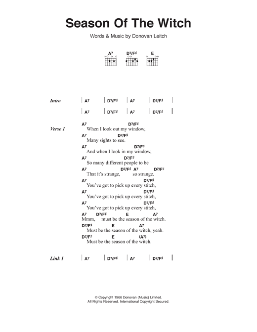 Season Of The Witch (Guitar Chords/Lyrics) von Donovan