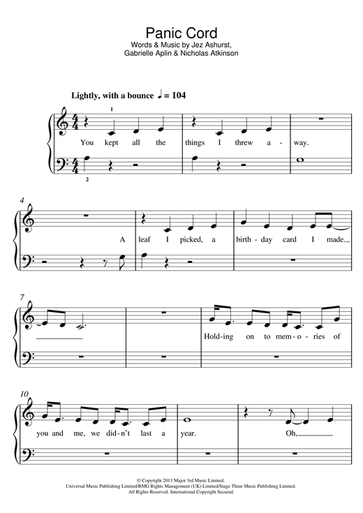 Panic Cord (5-Finger Piano) von Gabrielle Aplin