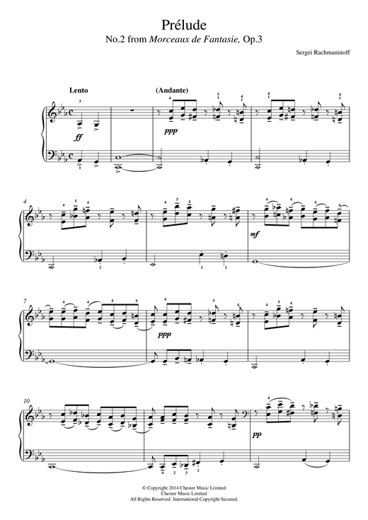 Prelude (No.2 from Morceaux de Fantasie, Op.3) (Easy Piano) von Sergei Rachmaninoff
