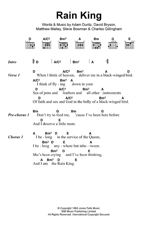 Rain King (Guitar Chords/Lyrics) von Counting Crows