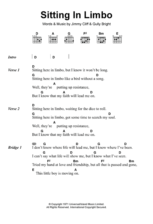 Sitting In Limbo (Guitar Chords/Lyrics) von Jimmy Cliff