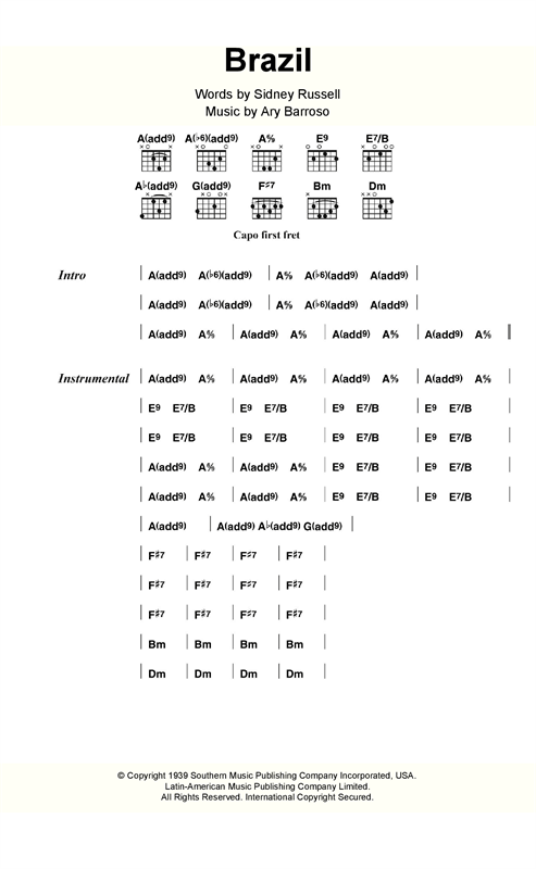 Brazil (Guitar Chords/Lyrics) von Ary Barroso