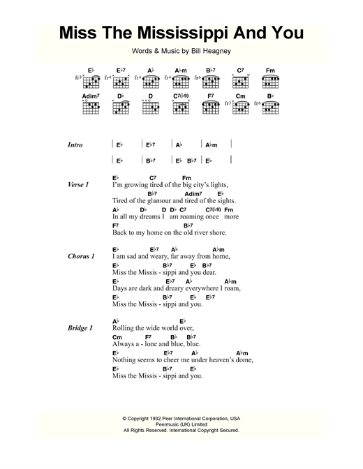 Miss The Mississippi And You (Guitar Chords/Lyrics) von Bill Heagney