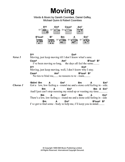 Moving (Guitar Chords/Lyrics) von Supergrass