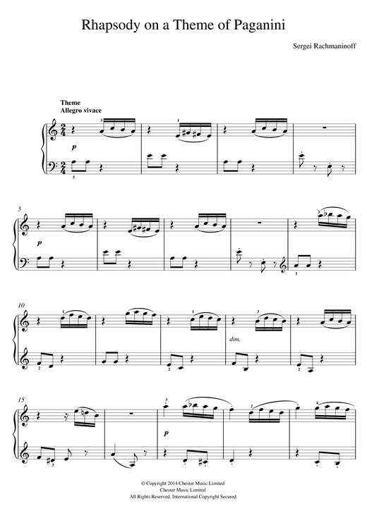 Rhapsody on a Theme of Paganini (Easy Piano) von Sergei Rachmaninoff