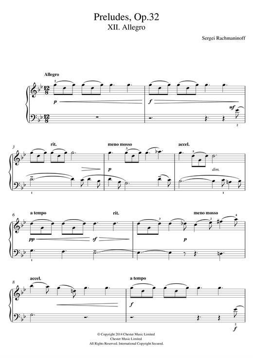 Preludes Op.32, No.12 Allegro (Easy Piano) von Sergei Rachmaninoff