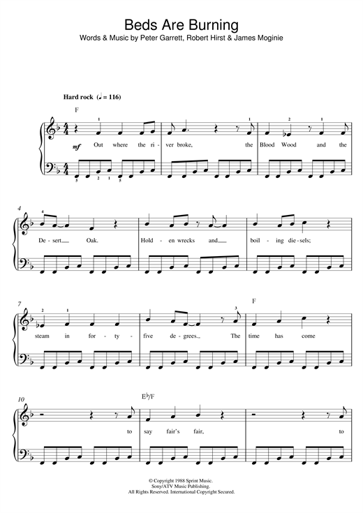 Beds Are Burning (Beginner Piano) von Midnight Oil