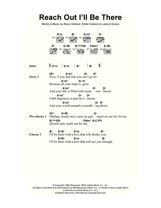 Reach Out, I'll Be There (Guitar Chords/Lyrics) von The Four Tops