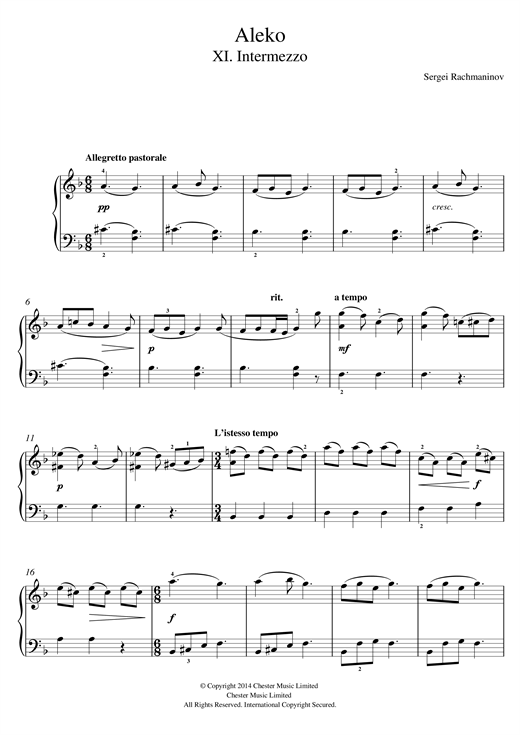 Aleko - No.11 Intermezzo (Easy Piano) von Sergei Rachmaninoff
