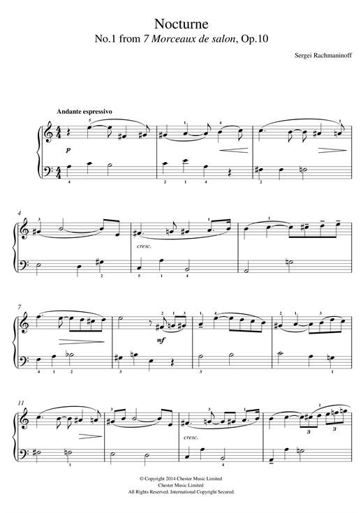 Nocturne (No.1 from 7 Morceaux de salon, Op.10) (Beginner Piano) von Sergei Rachmaninoff
