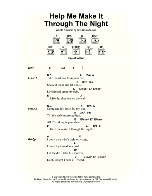 Help Me Make It Through The Night (Guitar Chords/Lyrics) von Kris Kristofferson