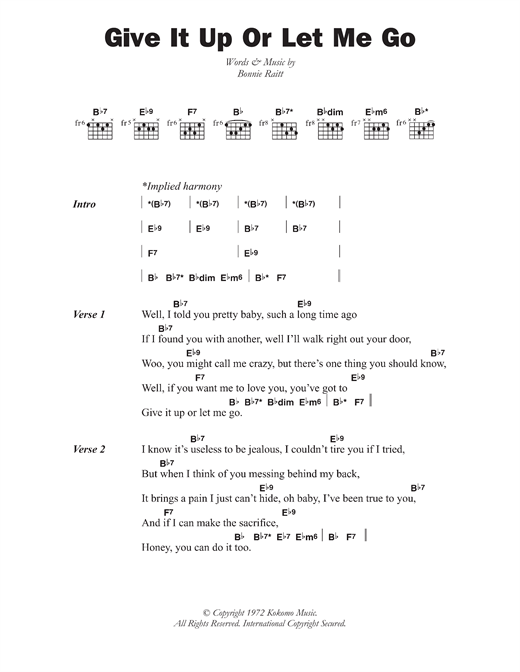 Give It Up Or Let Me Go (Guitar Chords/Lyrics) von Bonnie Raitt