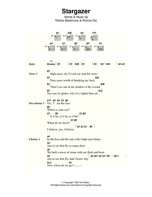 Stargazer (Guitar Chords/Lyrics) von Rainbow