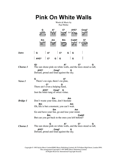 Pink On White Walls (Guitar Chords/Lyrics) von Paul Weller