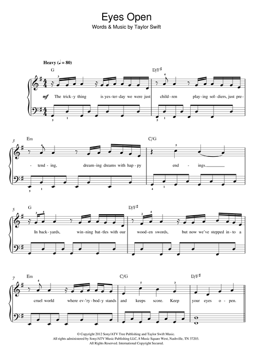 Eyes Open (Beginner Piano) von Taylor Swift