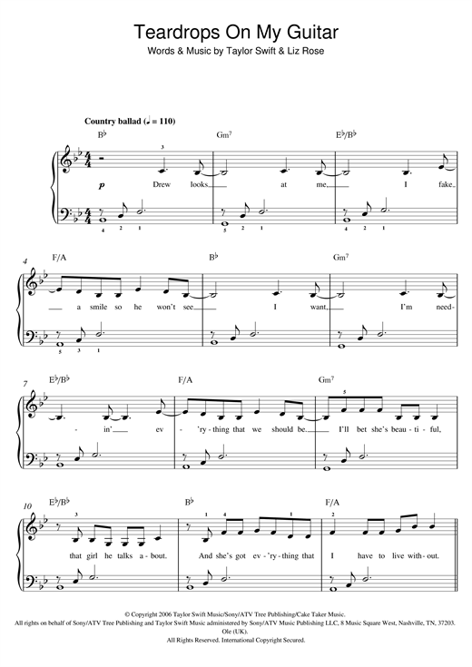 Teardrops On My Guitar (Beginner Piano) von Taylor Swift