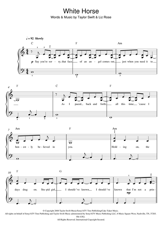 White Horse (Beginner Piano) von Taylor Swift